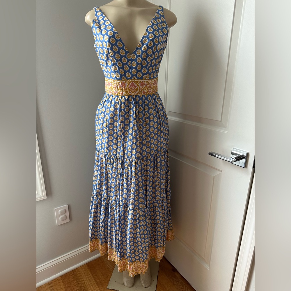 Blue and Yellow Patterned Maxi Dress